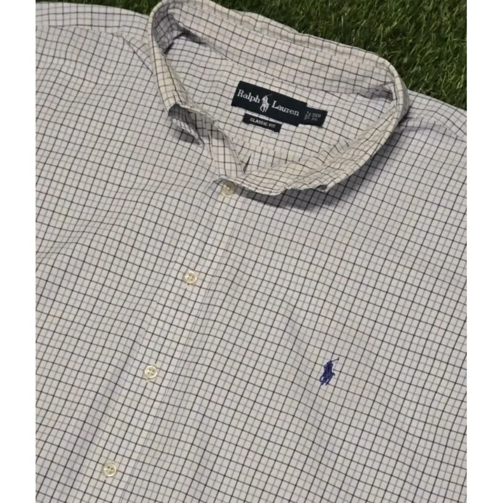 Polo Ralph Lauren 3XB Big Tall Blue Plaid Button Shirt 100% Cotton Stretch